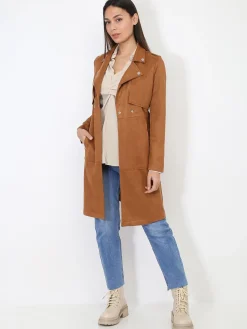 Sale La Modeuse Veste longue ceinturée en suédine Camelfoncé
