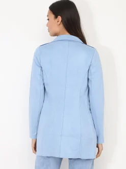 Sale La Modeuse Veste longue en suédine à zips BleuClair