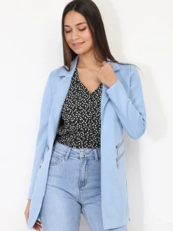 Sale La Modeuse Veste longue en suédine à zips BleuClair