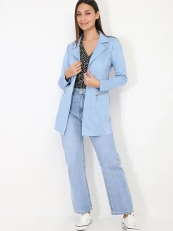 Sale La Modeuse Veste longue en suédine à zips BleuClair