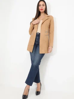 Best La Modeuse Veste longue en suédine à zips Camel