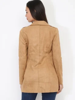 Best La Modeuse Veste longue en suédine à zips Camel
