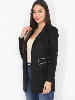 Sale La Modeuse Veste longue en suédine à zips Noir