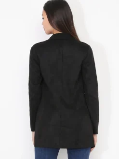 Sale La Modeuse Veste longue en suédine à zips Noir