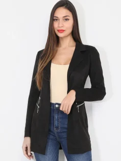 Sale La Modeuse Veste longue en suédine à zips Noir