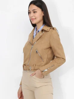 Outlet La Modeuse Veste motard en suédine Camel
