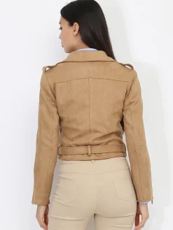 Outlet La Modeuse Veste motard en suédine Camel