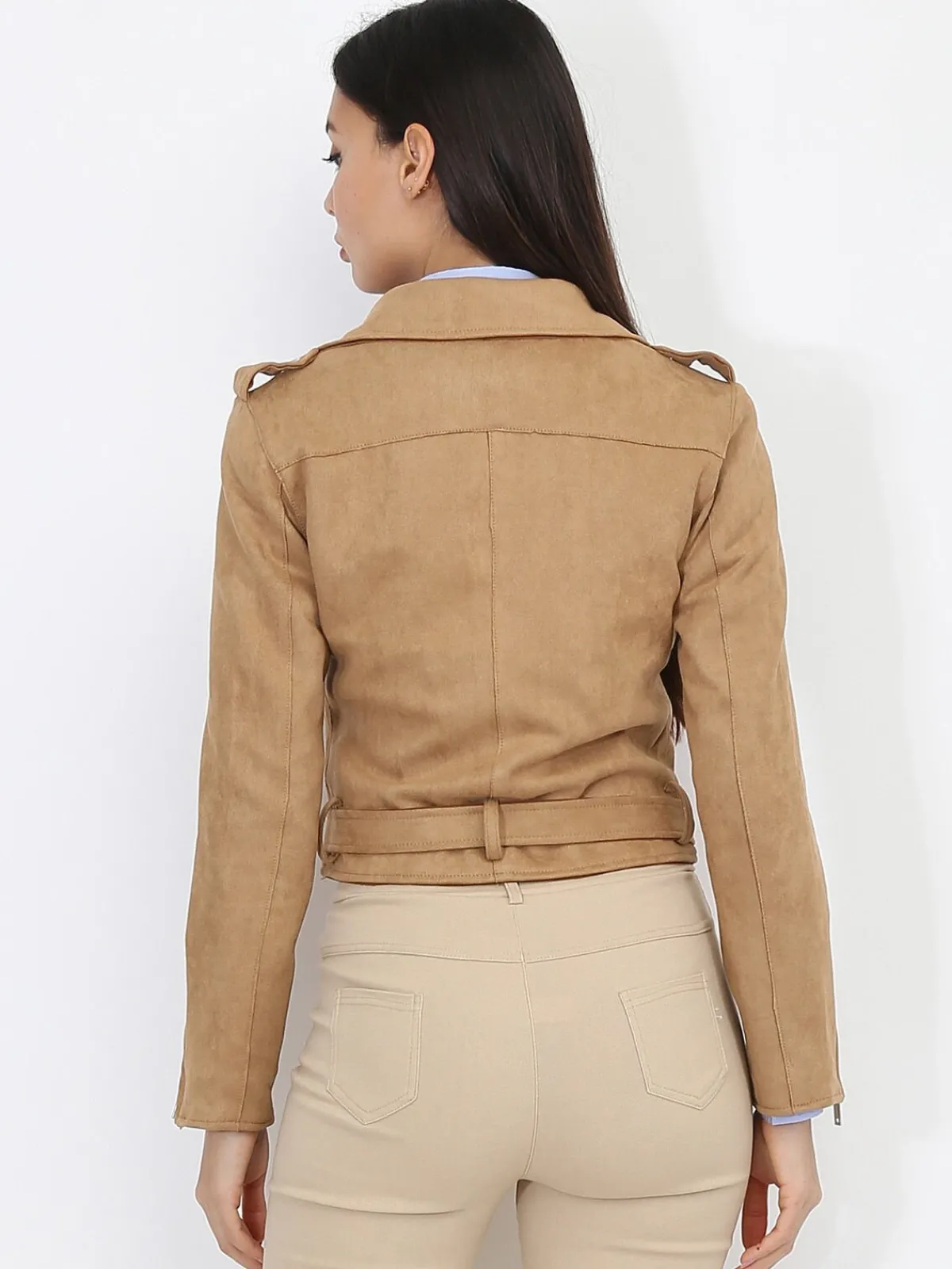 Outlet La Modeuse Veste motard en suédine Camel