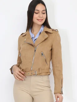 Outlet La Modeuse Veste motard en suédine Camel