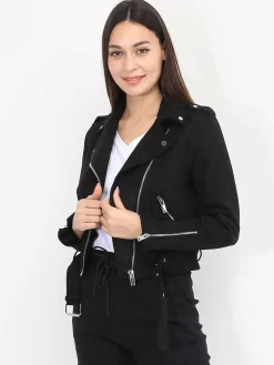 New La Modeuse Veste motard en suédine Noir
