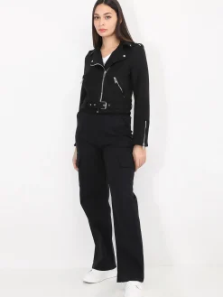 New La Modeuse Veste motard en suédine Noir