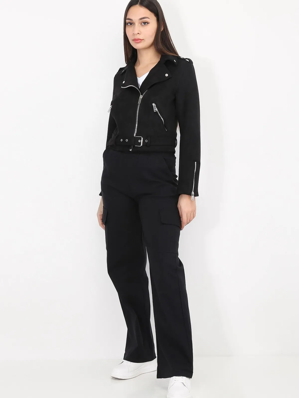 New La Modeuse Veste motard en suédine Noir