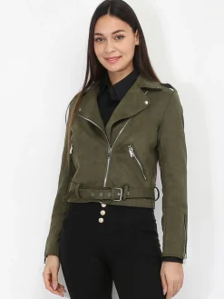 La Modeuse Veste motard en suédine Kaki
