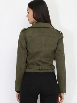 La Modeuse Veste motard en suédine Kaki
