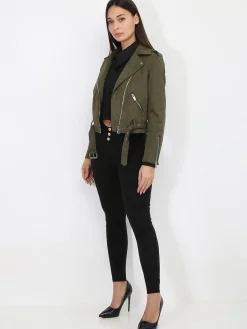 La Modeuse Veste motard en suédine Kaki