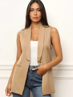 Outlet La Modeuse Veste sans manches Camel