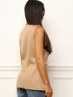 Outlet La Modeuse Veste sans manches Camel