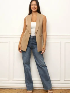 Outlet La Modeuse Veste sans manches Camel