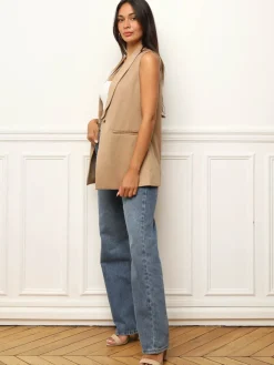 Outlet La Modeuse Veste sans manches Camel