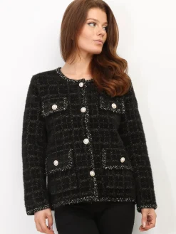 Hot La Modeuse Veste style tweed à boutons nacrés Noir