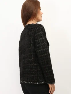 Hot La Modeuse Veste style tweed à boutons nacrés Noir