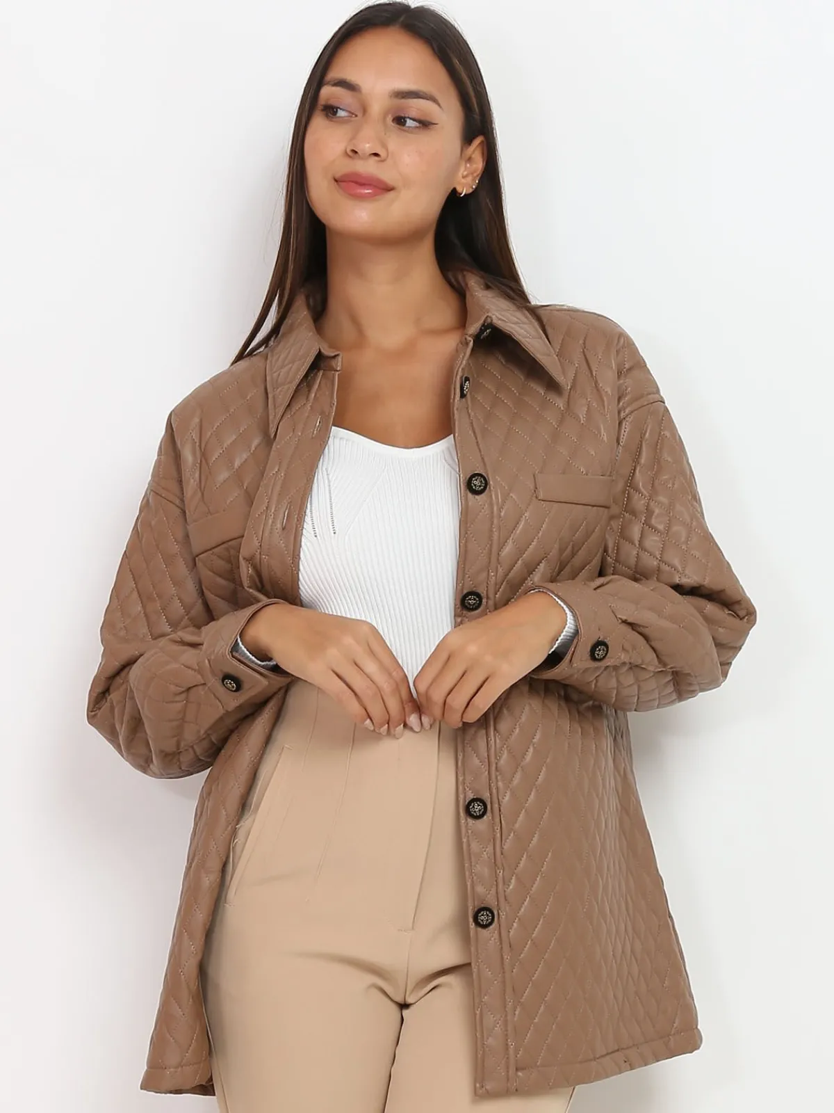 Best La Modeuse Veste surchemise matelassée Taupe
