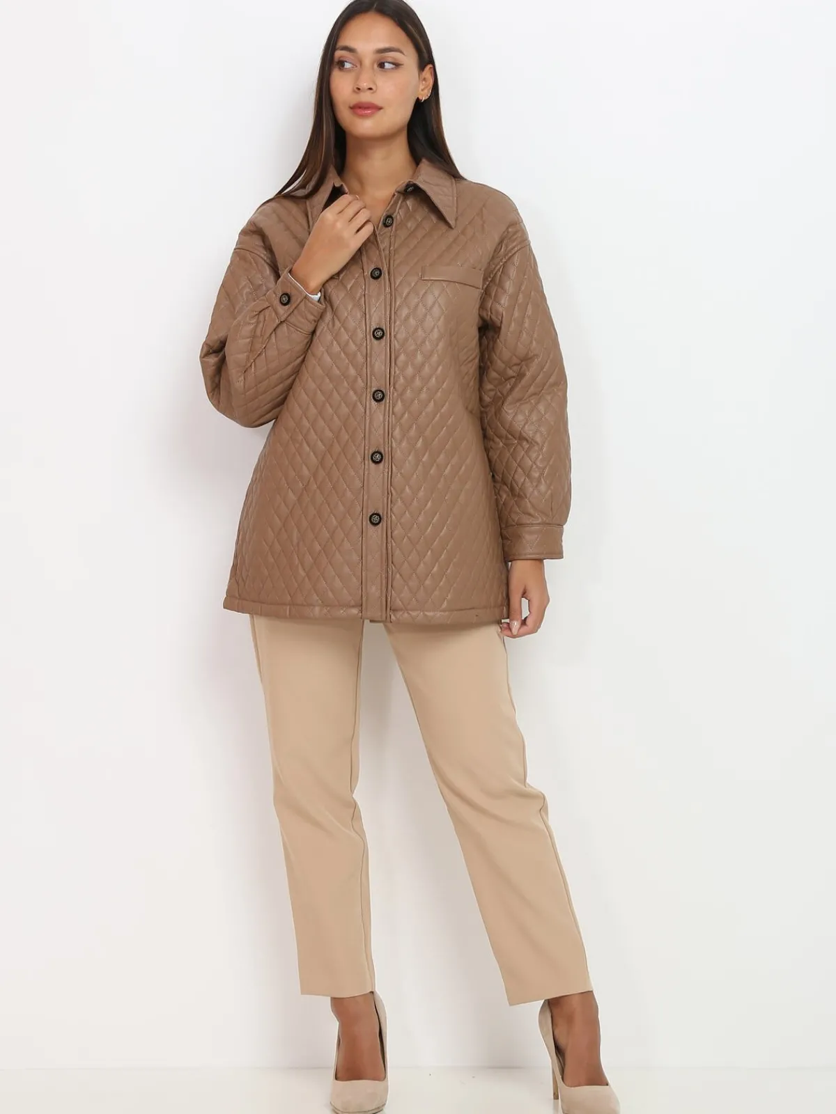 Best La Modeuse Veste surchemise matelassée Taupe