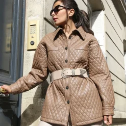 Best La Modeuse Veste surchemise matelassée Taupe