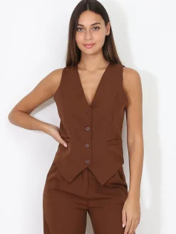 Outlet La Modeuse Veston cintré à boutons Marron