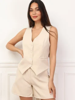 Hot La Modeuse Veston cintré à boutons Beige