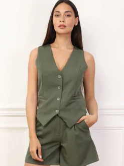 Outlet La Modeuse Veston cintré à boutons Kaki