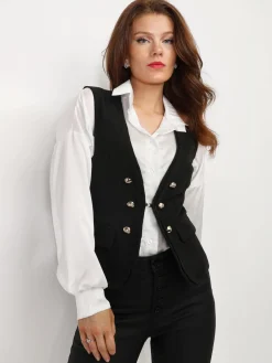 Hot La Modeuse Veston cintré à boutons dorés Noir