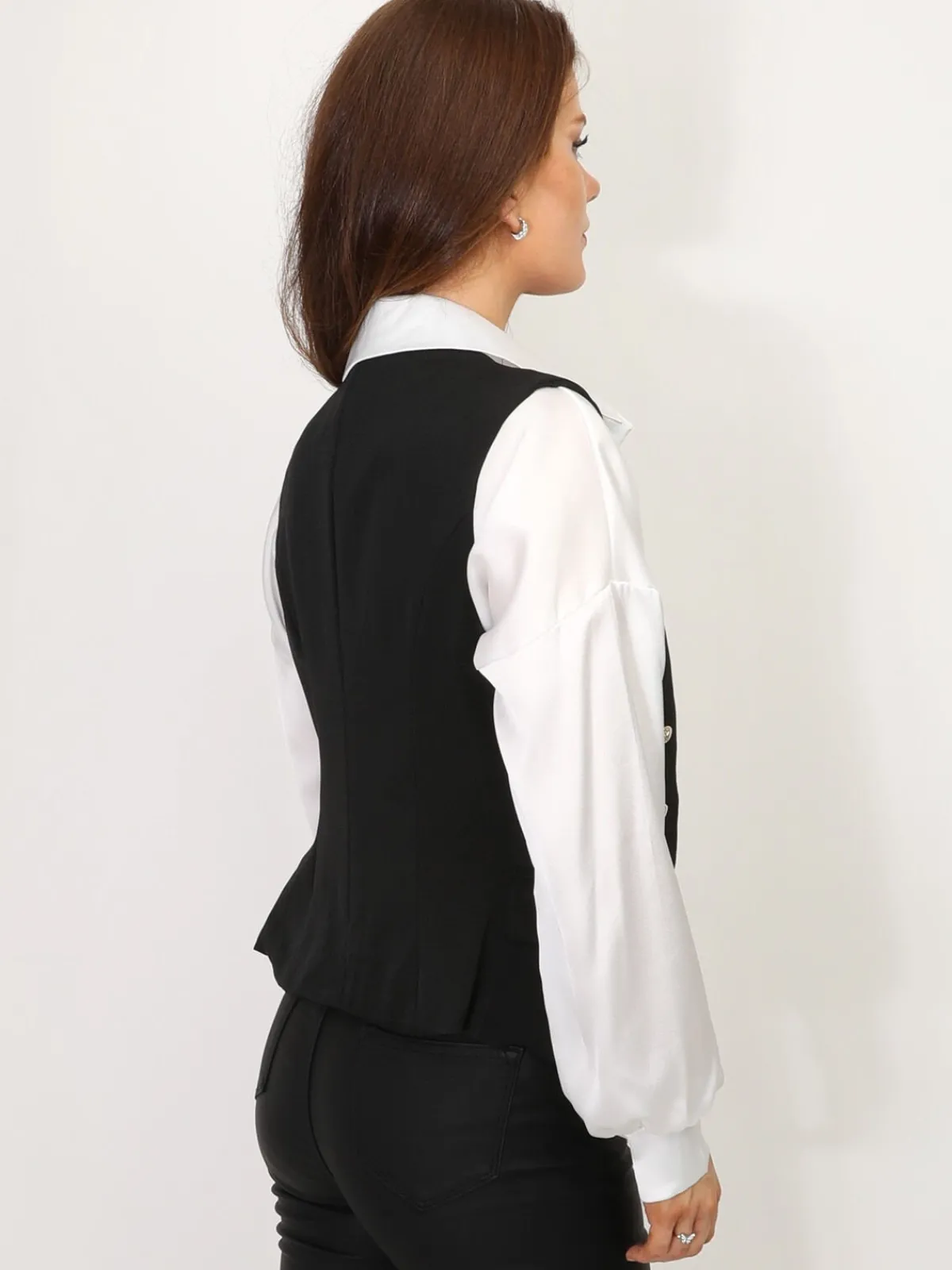 Hot La Modeuse Veston cintré à boutons dorés Noir