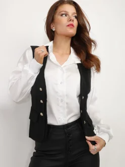 Hot La Modeuse Veston cintré à boutons dorés Noir