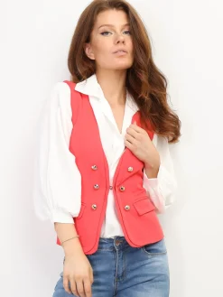 Outlet La Modeuse Veston cintré à boutons dorés Corail