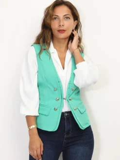 Online La Modeuse Veston cintré à boutons dorés Vertclair
