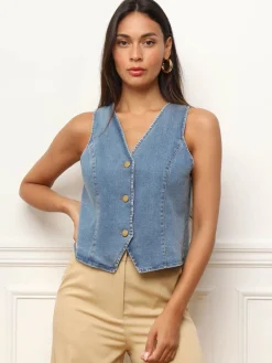 Hot La Modeuse Veston cintré en denim Bleu