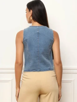 Hot La Modeuse Veston cintré en denim Bleu