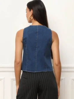 Discount La Modeuse Veston cintré en denim Bleufoncé