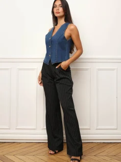 Discount La Modeuse Veston cintré en denim Bleufoncé