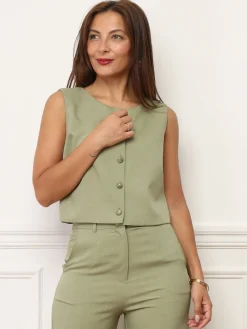 New La Modeuse Veston court à boutons marbrés VertOlive