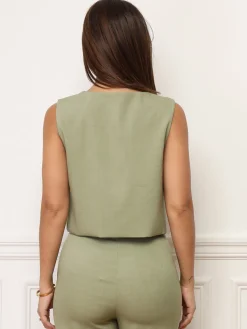 New La Modeuse Veston court à boutons marbrés VertOlive
