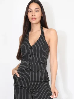 Online La Modeuse Veston dos nu à rayures Noir