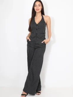 Online La Modeuse Veston dos nu à rayures Noir