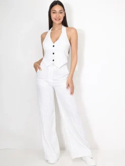 Hot La Modeuse Veston dos nu à rayures Blanc