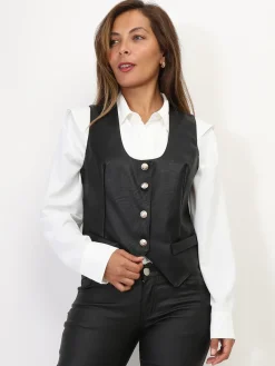New La Modeuse Veston en simili cintré à boutons Noir